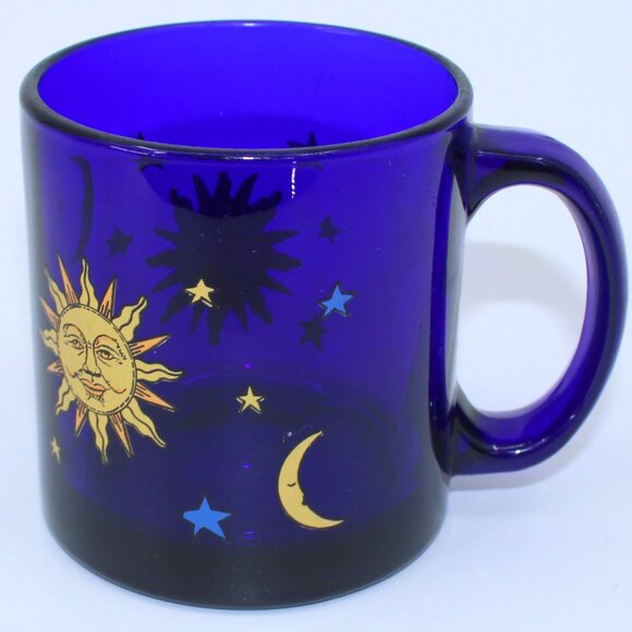 Vintage Libbey Celestial Mug | Blue, Cobalt, Sun and Moon - Picture 2 of 6